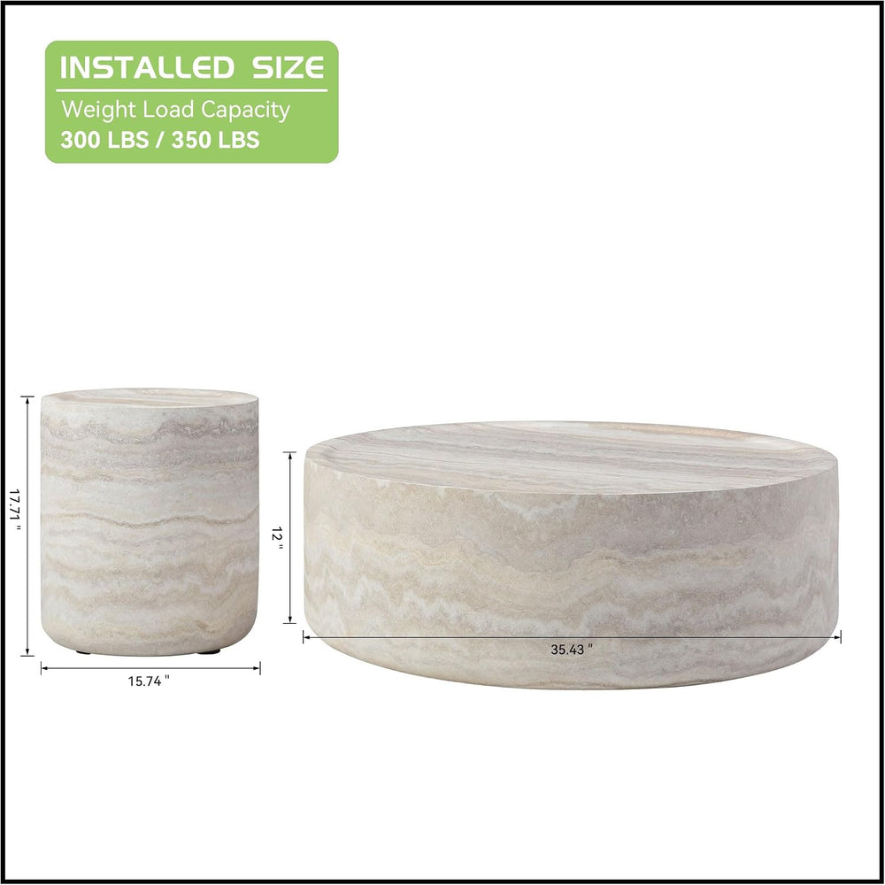 JUSTONE Set of 2 Round Coffee Tables for Living Room, Faux Mars Pattern Moder...