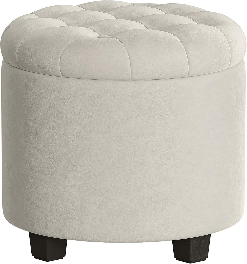 SONGMICS Vanity Stool, Round Ottoman with Storage, Velvet