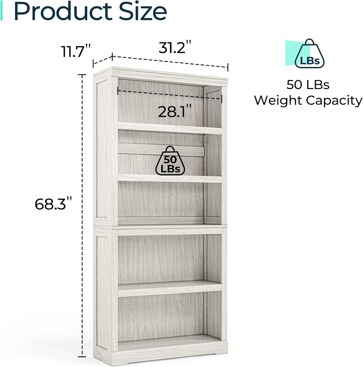linsy home 5-shelf bookcase, bookshelves floor standing storage, close-up detail