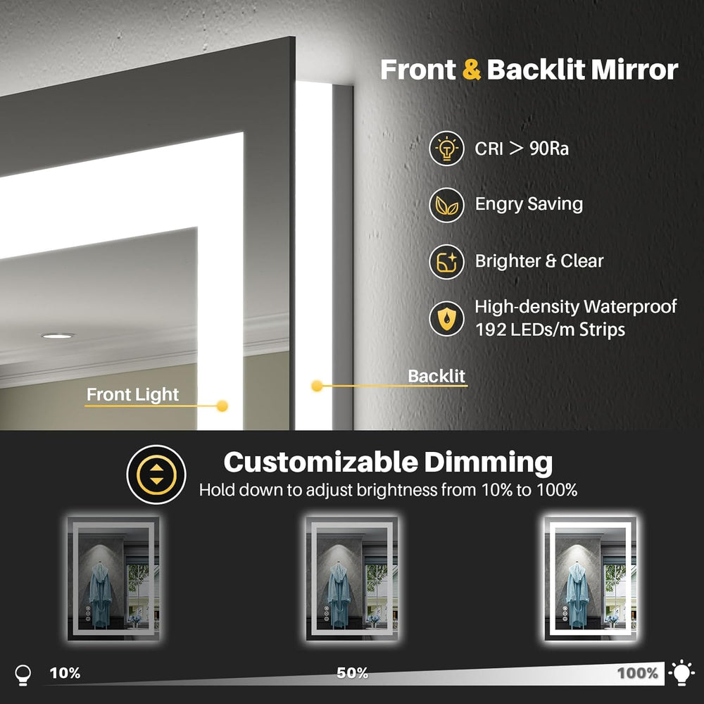 24x32 LED Bathroom Mirror, Dual Lit Anti-Fog Wall Vanity Mirror