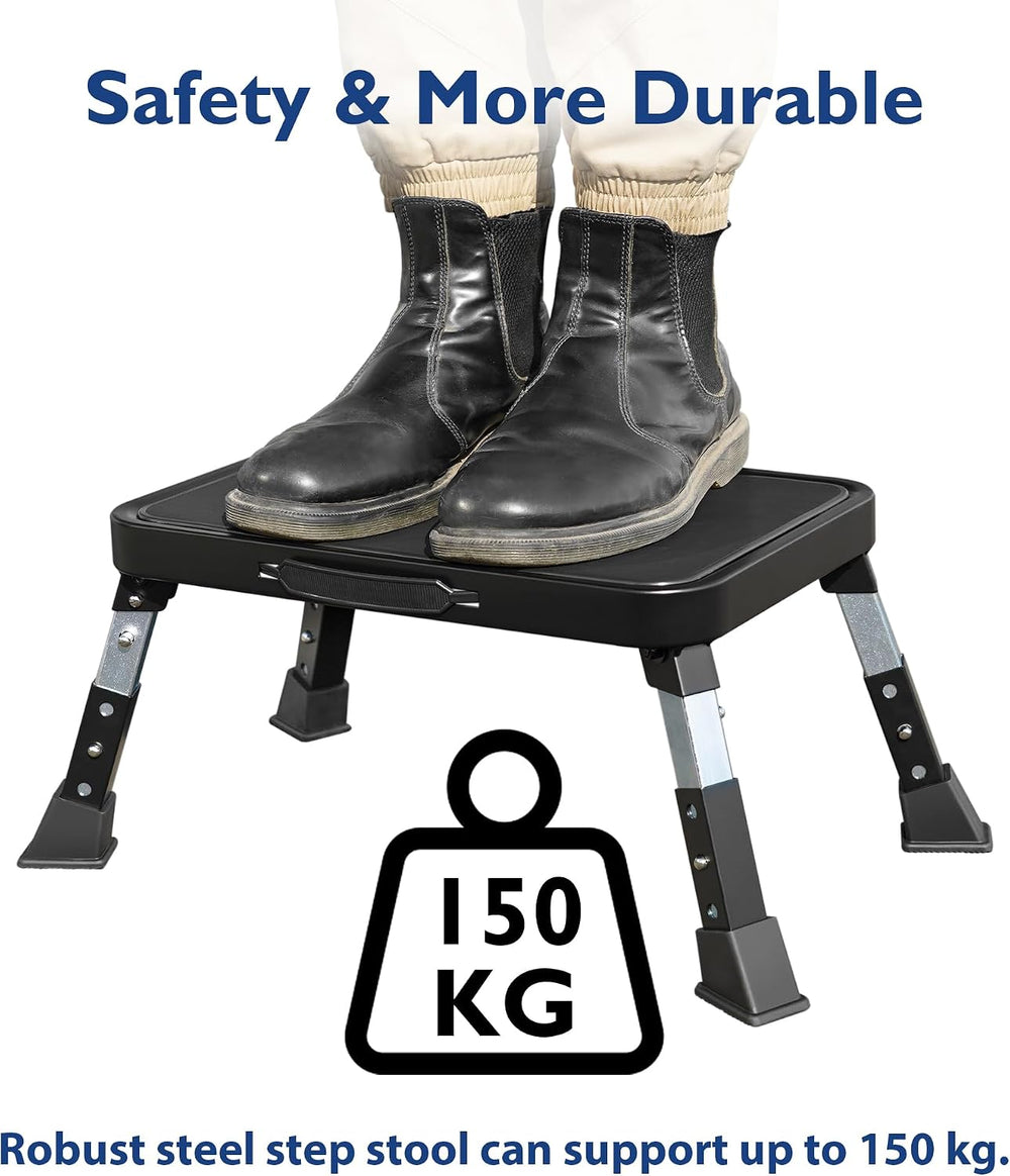 BONTEC Folding Step Stool, 3-Level Adjustable Metal Step Stool, 330lbs