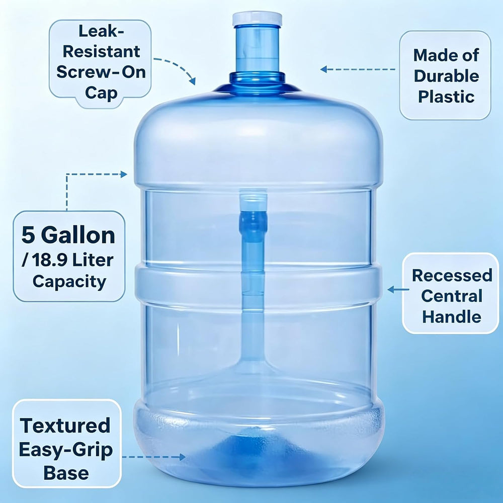 5 Gallon Reusable Water Jug, Leak-Proof Cap, Fits Top/Bottom Dispensers