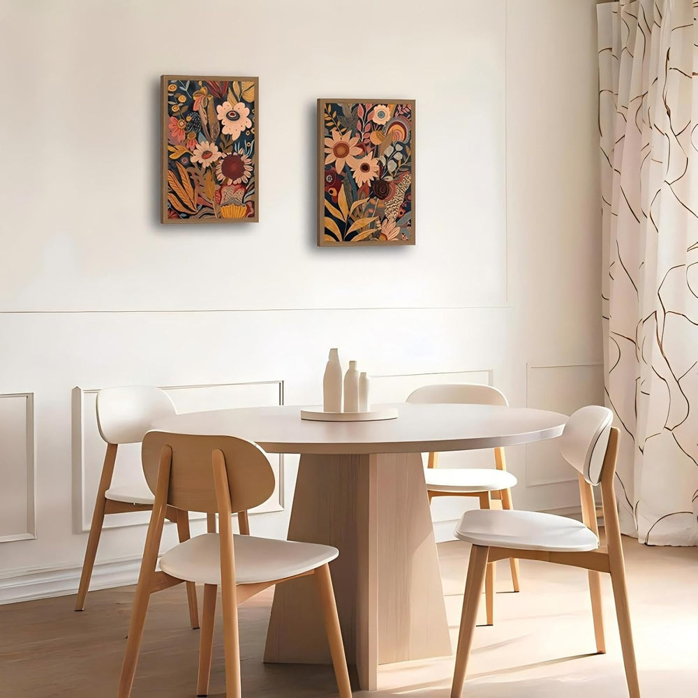 2pcs Orange Flower Framed Canvas Wall Art Set Rural Bohemian Natural Style Ca...