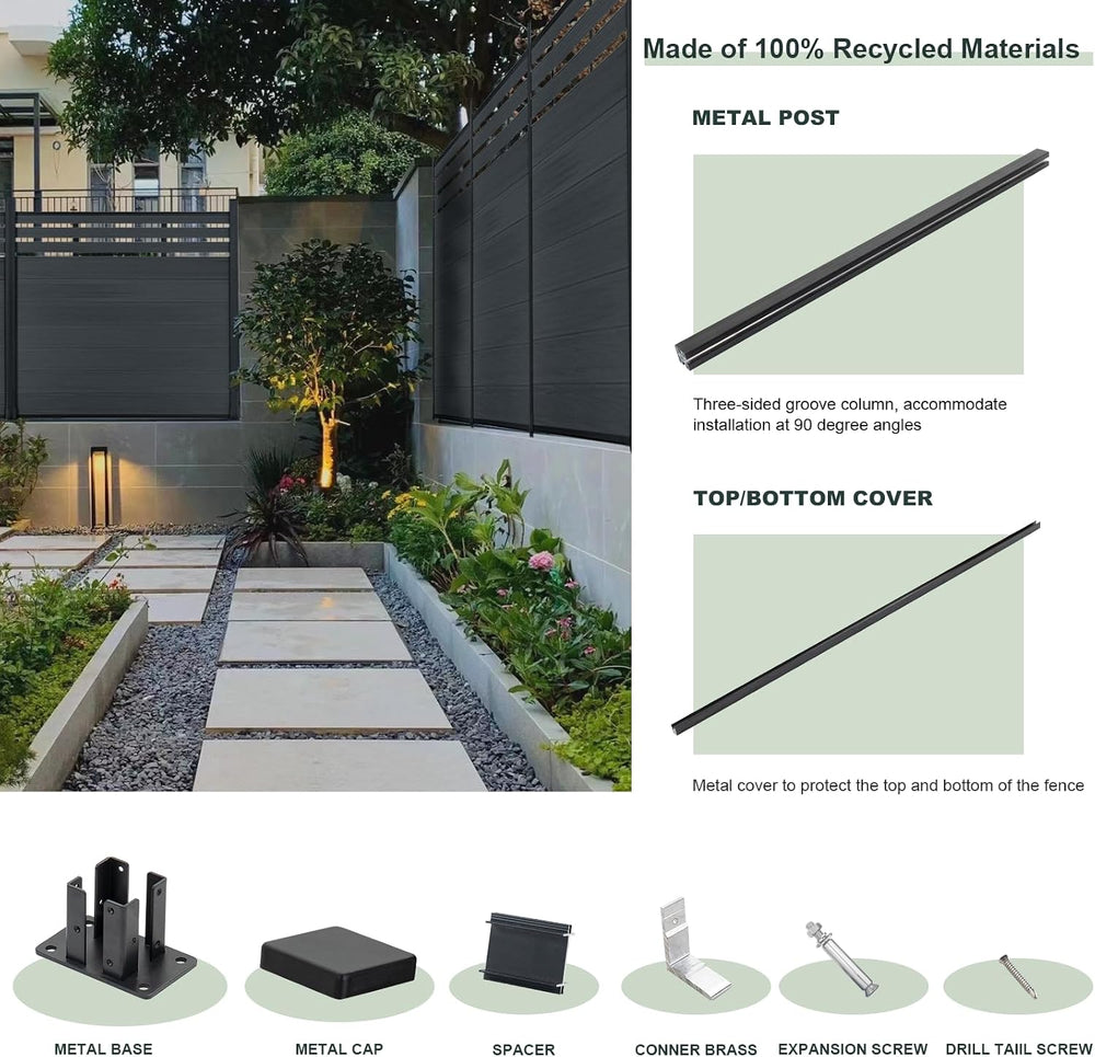 Mondaria Semi-Closed Privacy Fence Panels with 1 Post for Outside, 6ft(W) x 6...