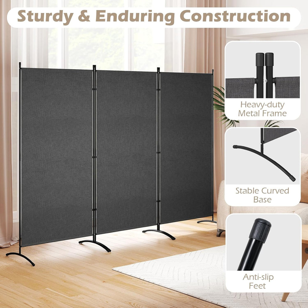 GIANTEX 3-Panel Room Divider, Folding Privacy Screen, 102" x 73", Gray