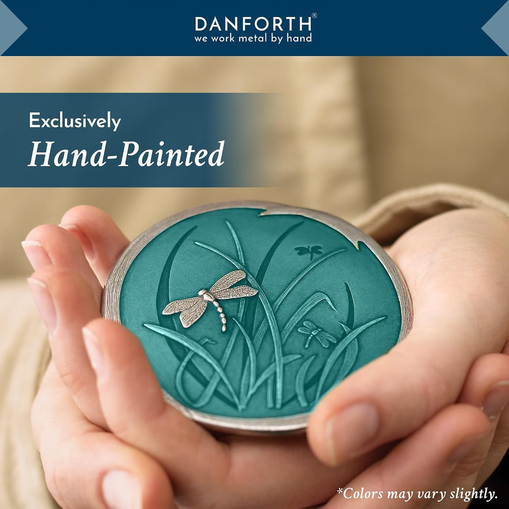 DANFORTH Teal Blue Dragonfly Pocket Mirror | Pewter Handcrafted in USA