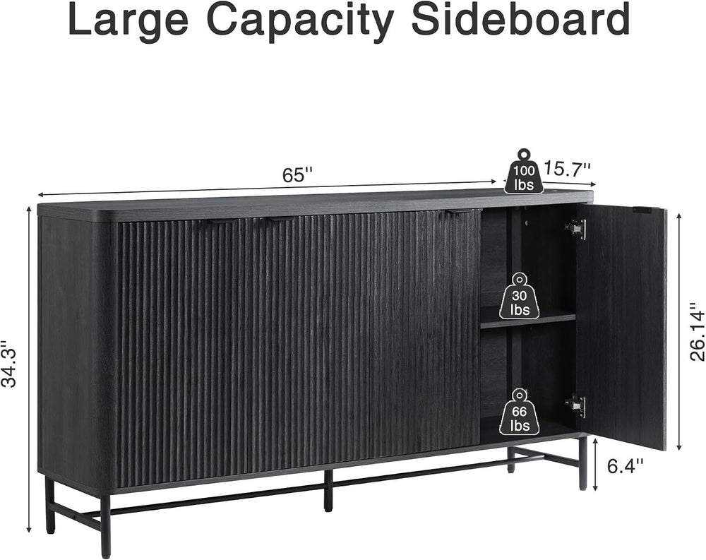 Fatmok Sideboard Buffet Cabinet with Storage, 65" Fluted Credenza Accent...