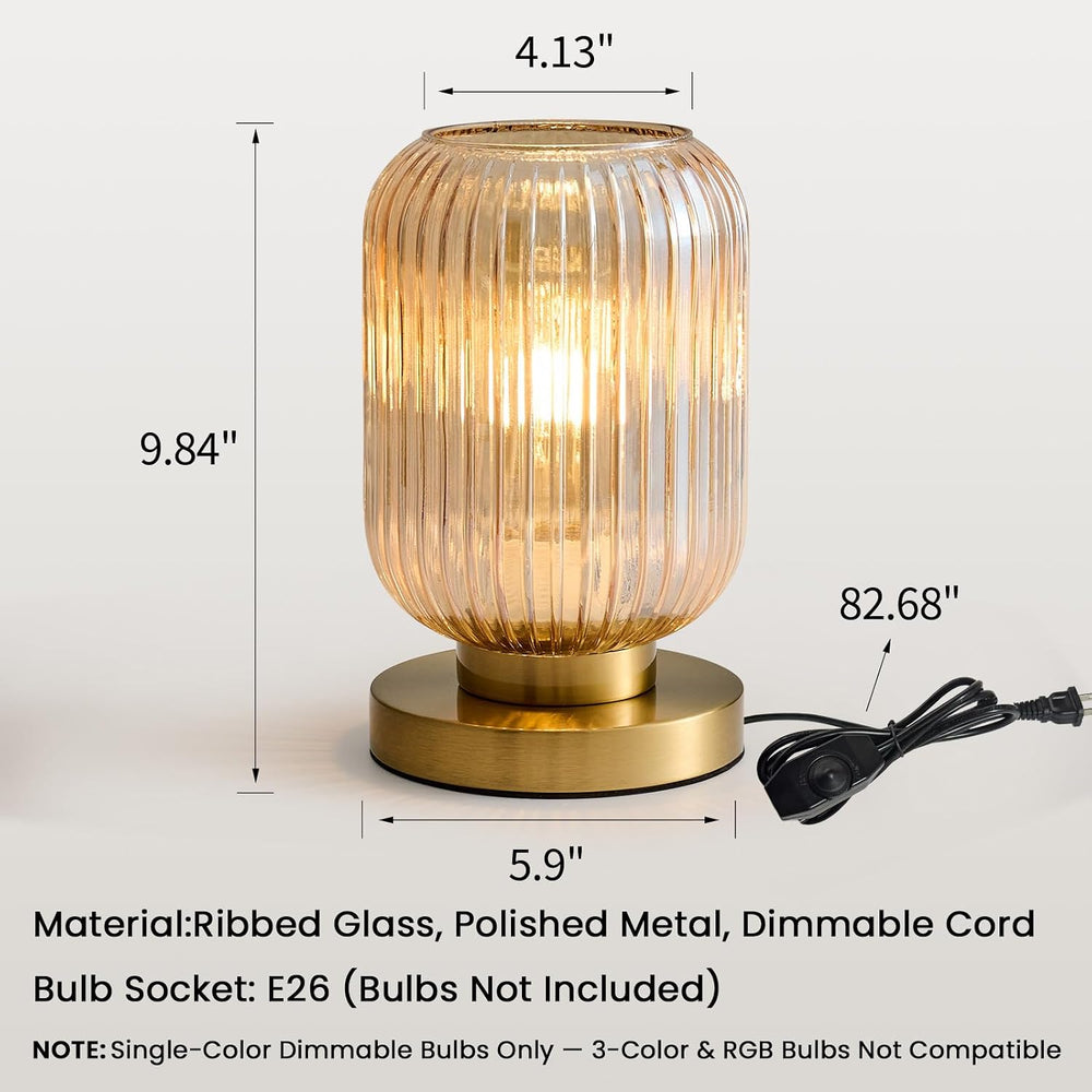 Mid Century Modern Table Lamp, 6" Amber Glass Desk Lamp Plug In