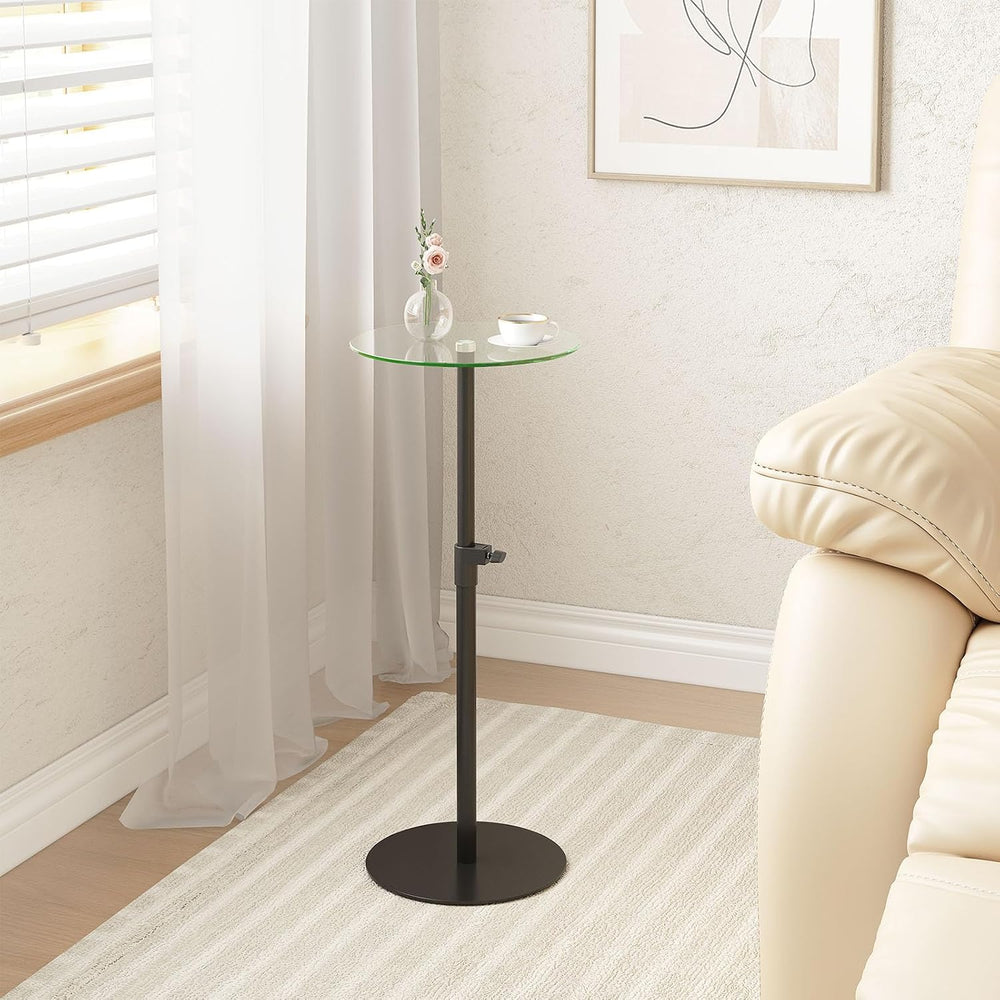 Round Side Table Set of 2, Glass End Table, Round Coffee Table, Black