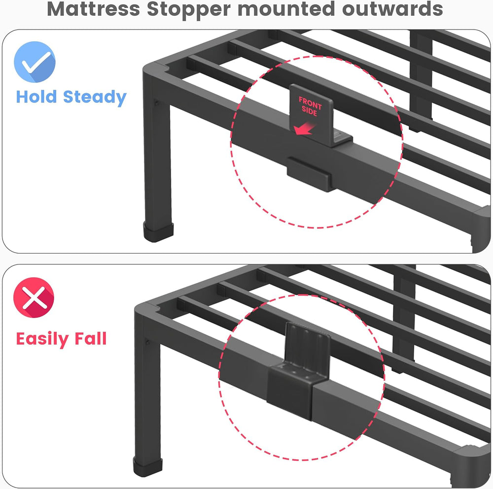 Superay 18 Inch Queen Size Metal Platform Bed Frame with Round Corners Leg