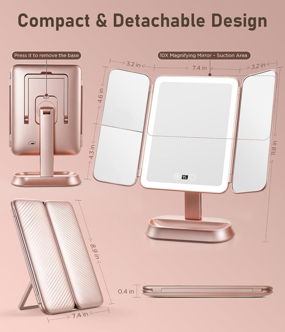 Makeup Mirror With Lights, Magnifying Vanity Mirror, Trifold Travel Mirror