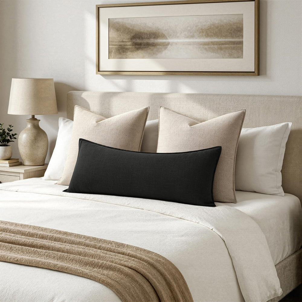 MIULEE Decorative Linen Lumbar Pillow Cover 14x36 Inch Black