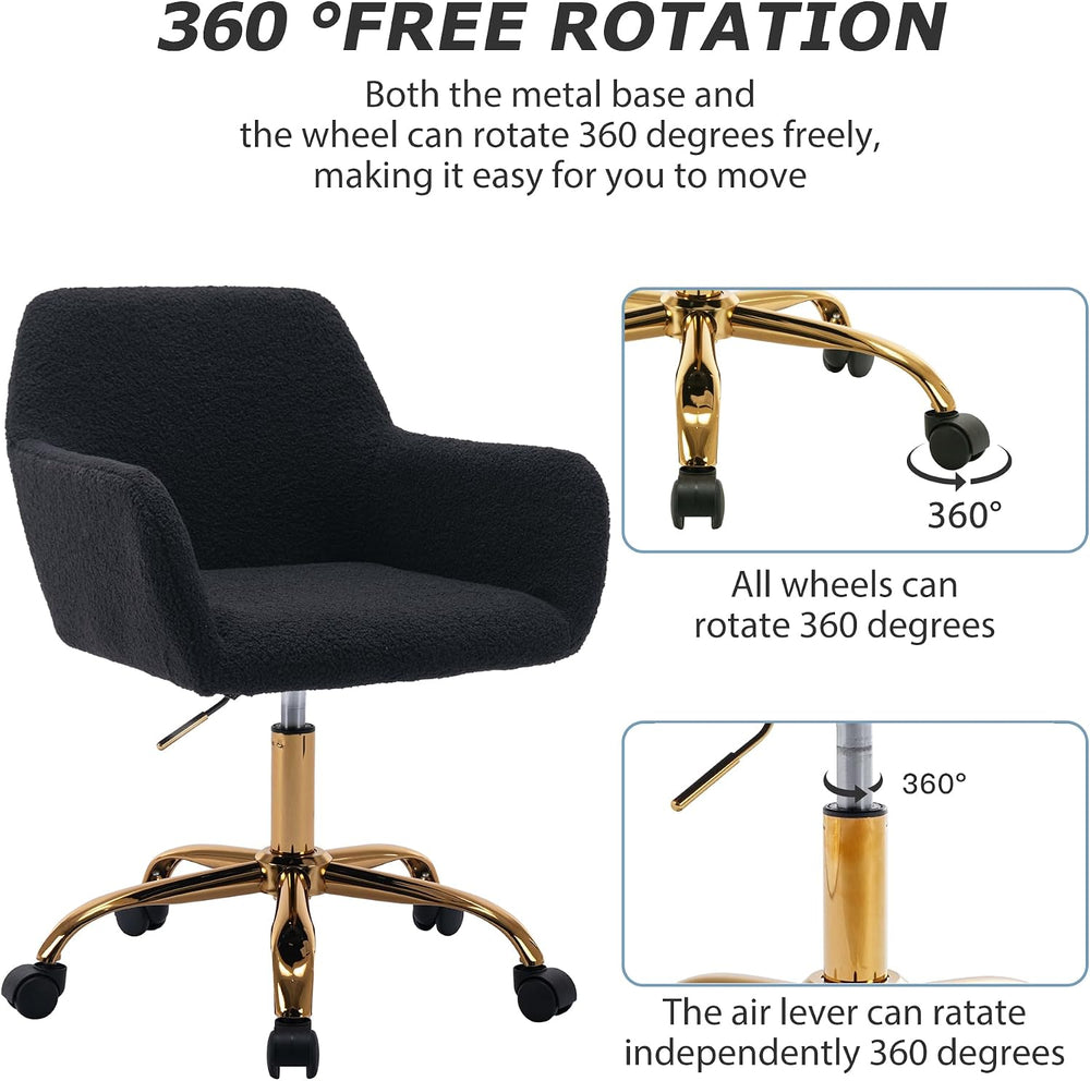 KCC Faux Fur Office Desk Chair, Comfy Swivel Armchair with Wheels, Upholstere...