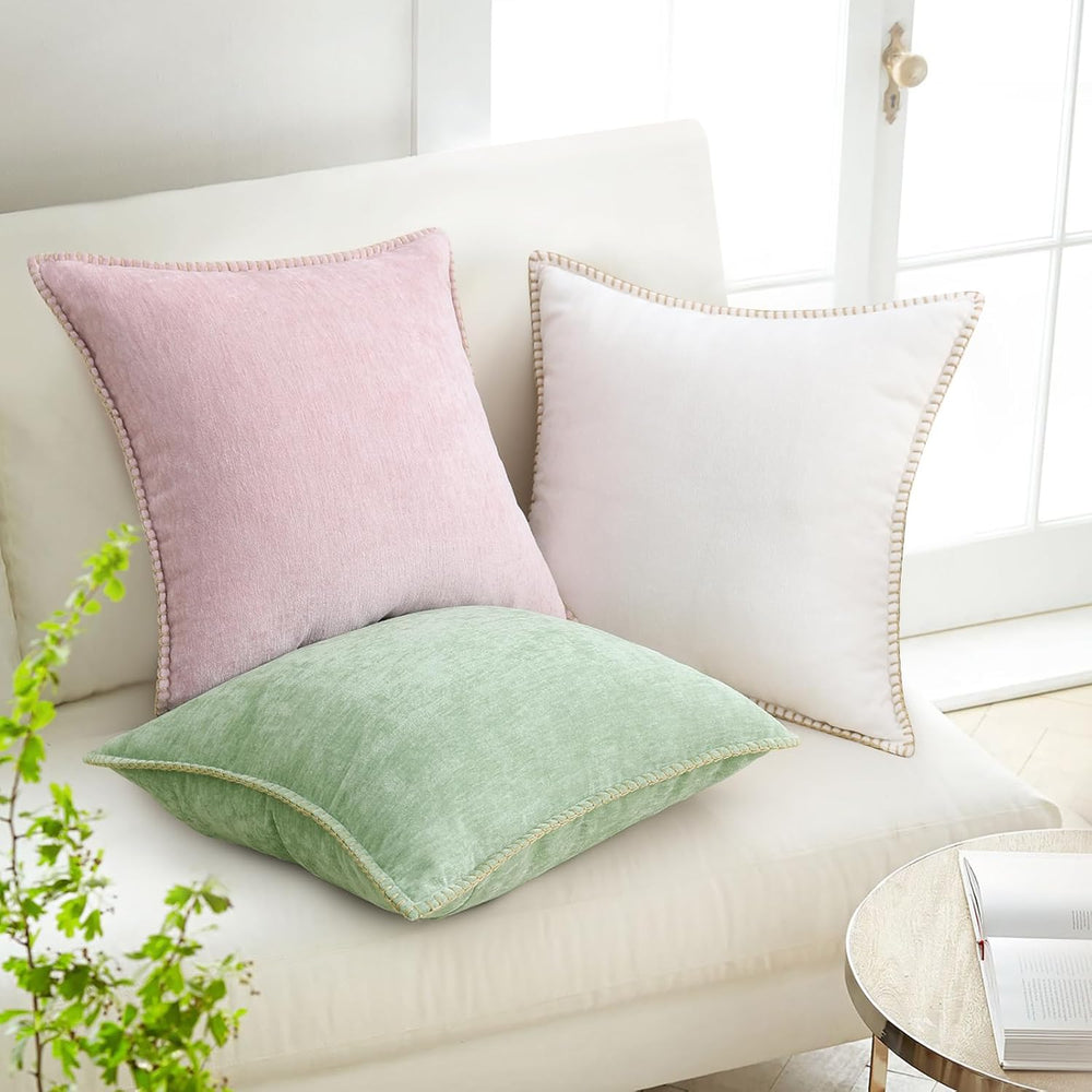 decorUhome Soft Chenille Throw Pillow Covers 24x24 Set of 2 Blush Pink