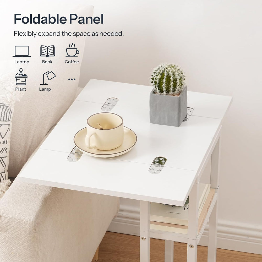 HOOBRO Foldable C Shaped End Table, C Shaped Side Table with Storage Shelf