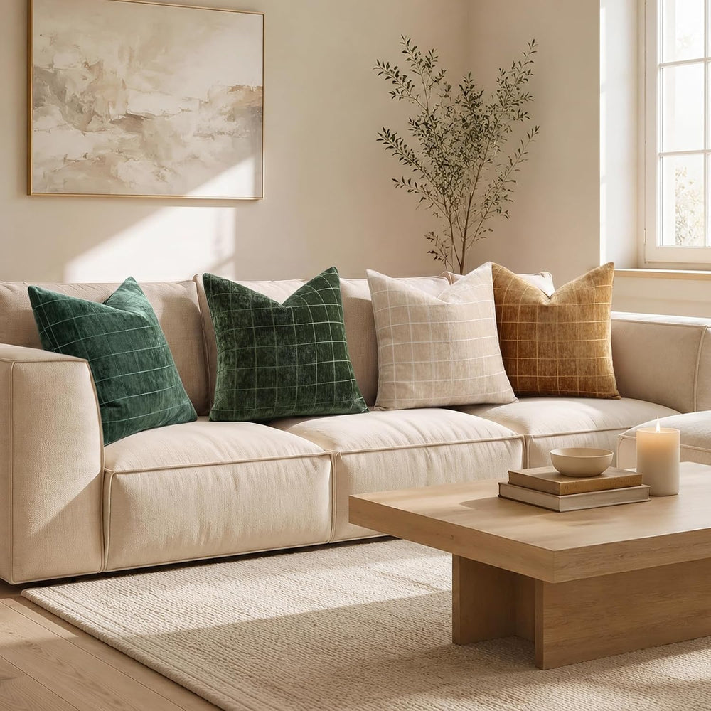 decorUhome Fall Plaid Olive Green Throw Pillow Covers 26x26 Set of 2