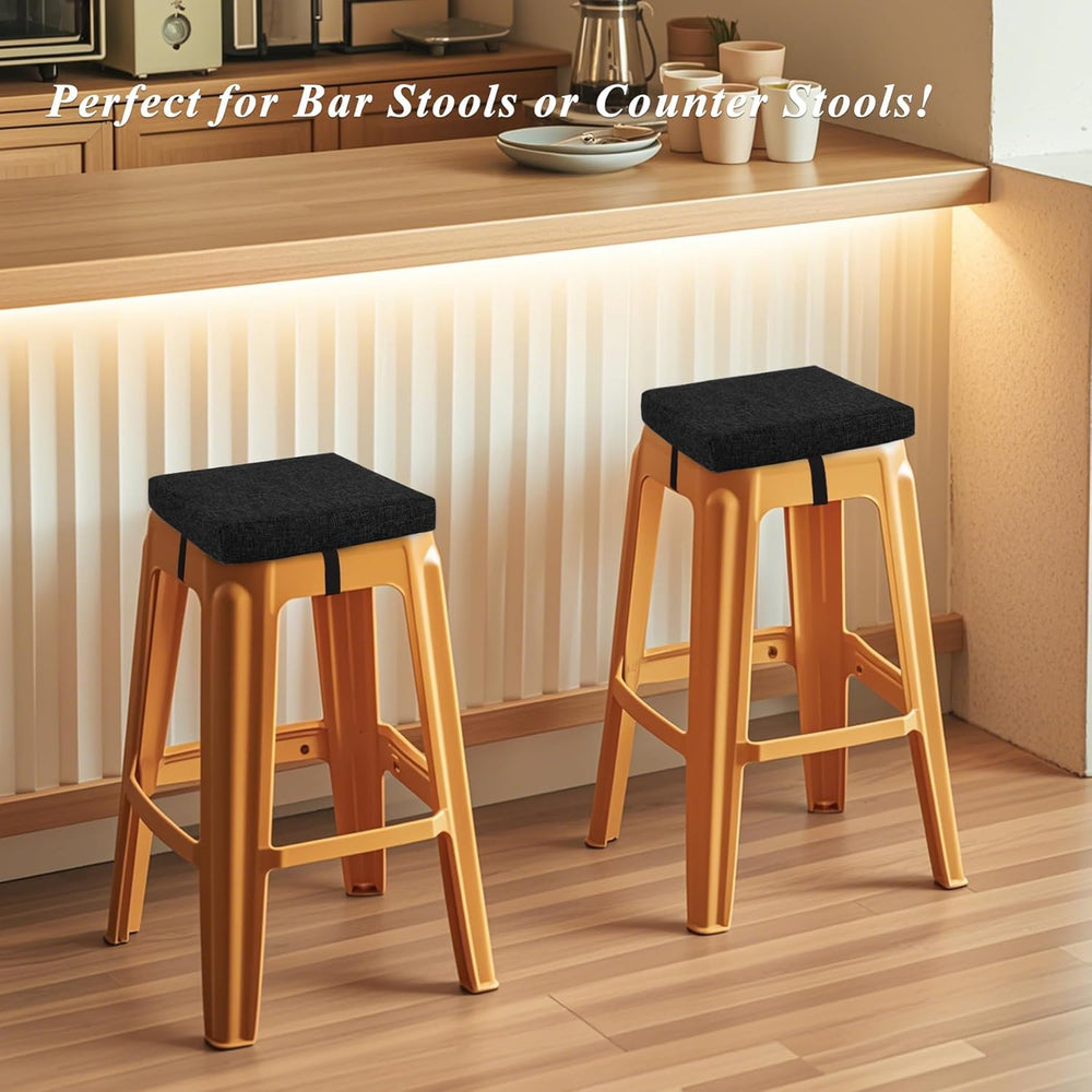 Square Bar Stool Cushions Set of 2, Black, 14"x14"