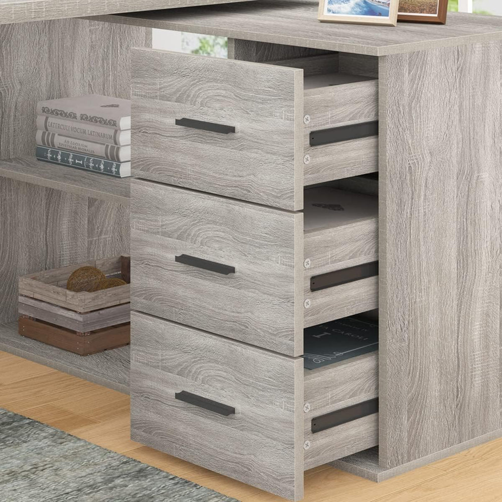 HSH Grey L Shaped Computer Corner Desk with 3 Storage Drawers 60 inch