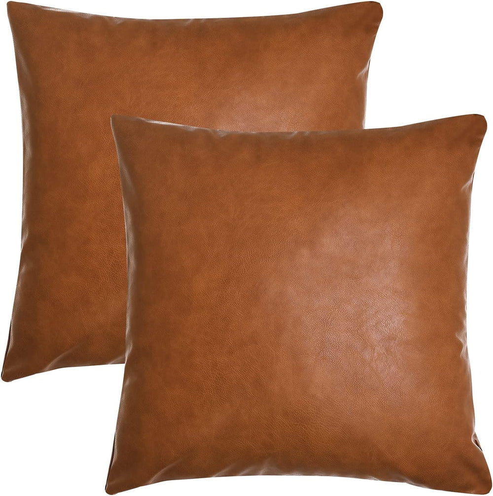 Tosewever Faux Leather Throw Pillow Covers, 20 x 20 inch Set of 2 Luxury Cogn...