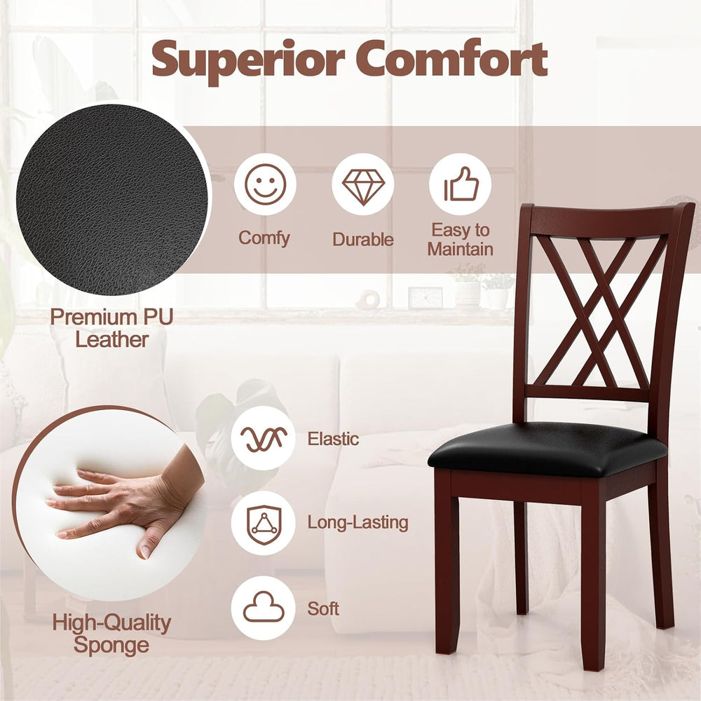 GIANTEX Wood Dining Chairs Set of 4, Faux Leather Upholstered Kitchen Chair