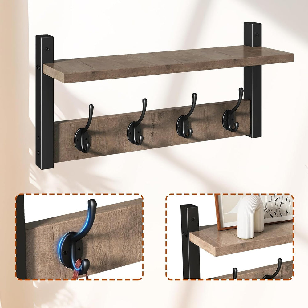YMYNY Coat Rack Wall Mount with Shelf and Hooks, Silver Gray UHWS001Y-2