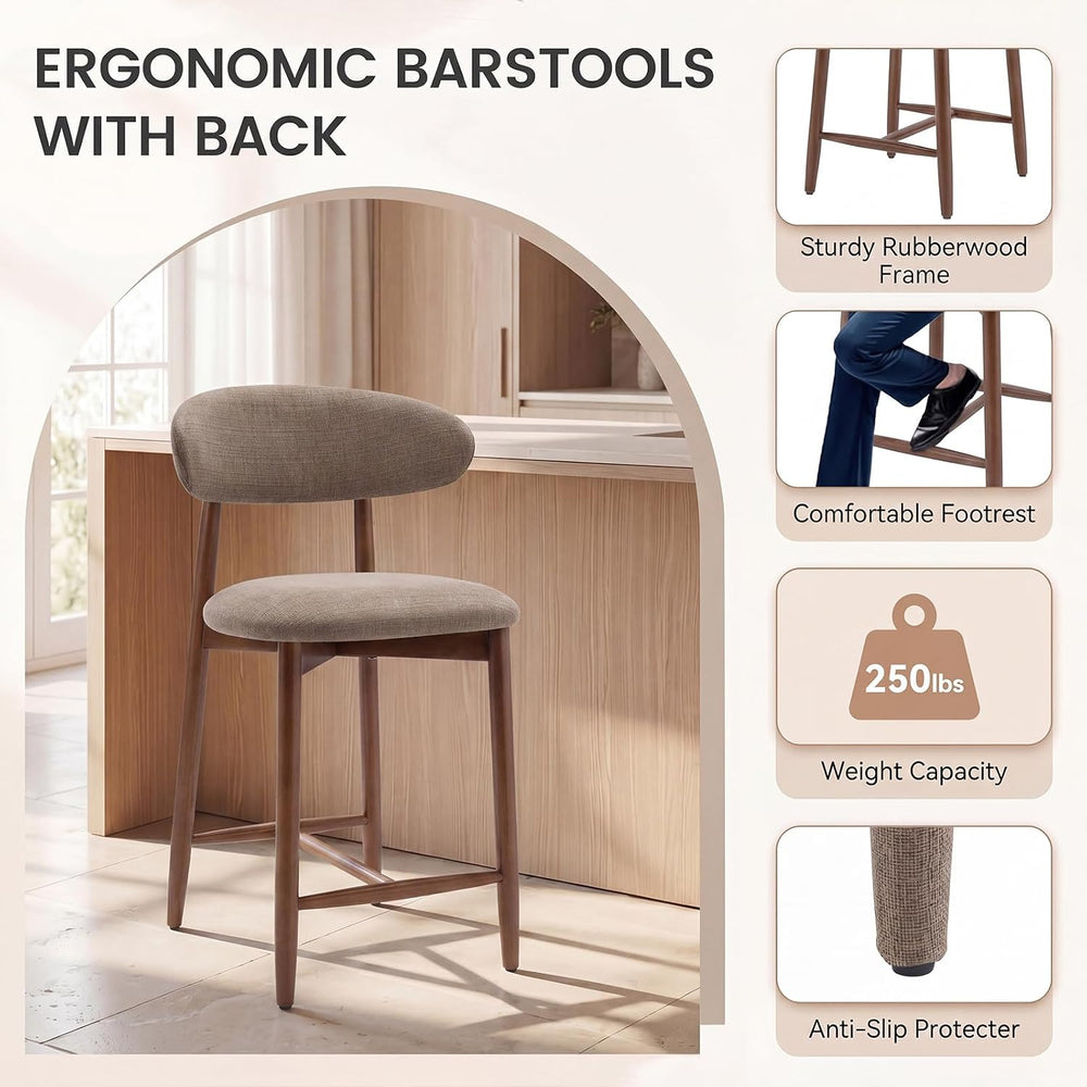 MALOL Counter Height Bar Stools Set of 3, Kitchen Bar Stools with Back, Mid C...