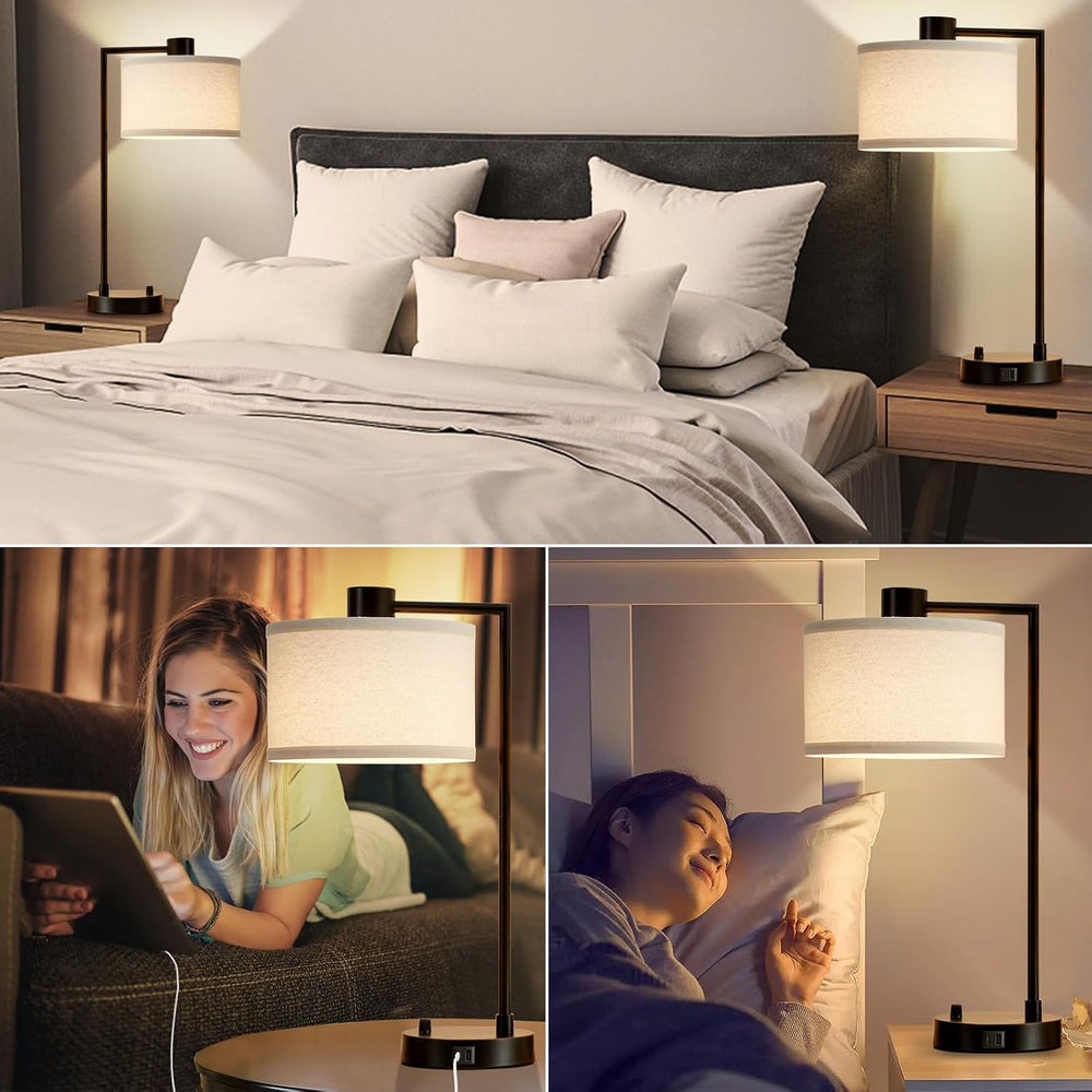 Luvkczc Table Lamp for Bedroom Set of 2 with USB C+A Ports, Fully Stepless Di...