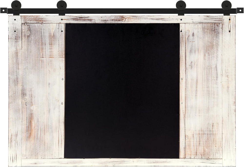 COGOOD Farmhouse Barn Door Mirror - 37" x 26" Wall Mirror Rustic White