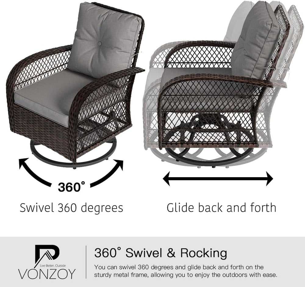 Patio Furniture Set 3 Pieces, Outdoor Swivel Glider Rocker Bistro Set, Gray