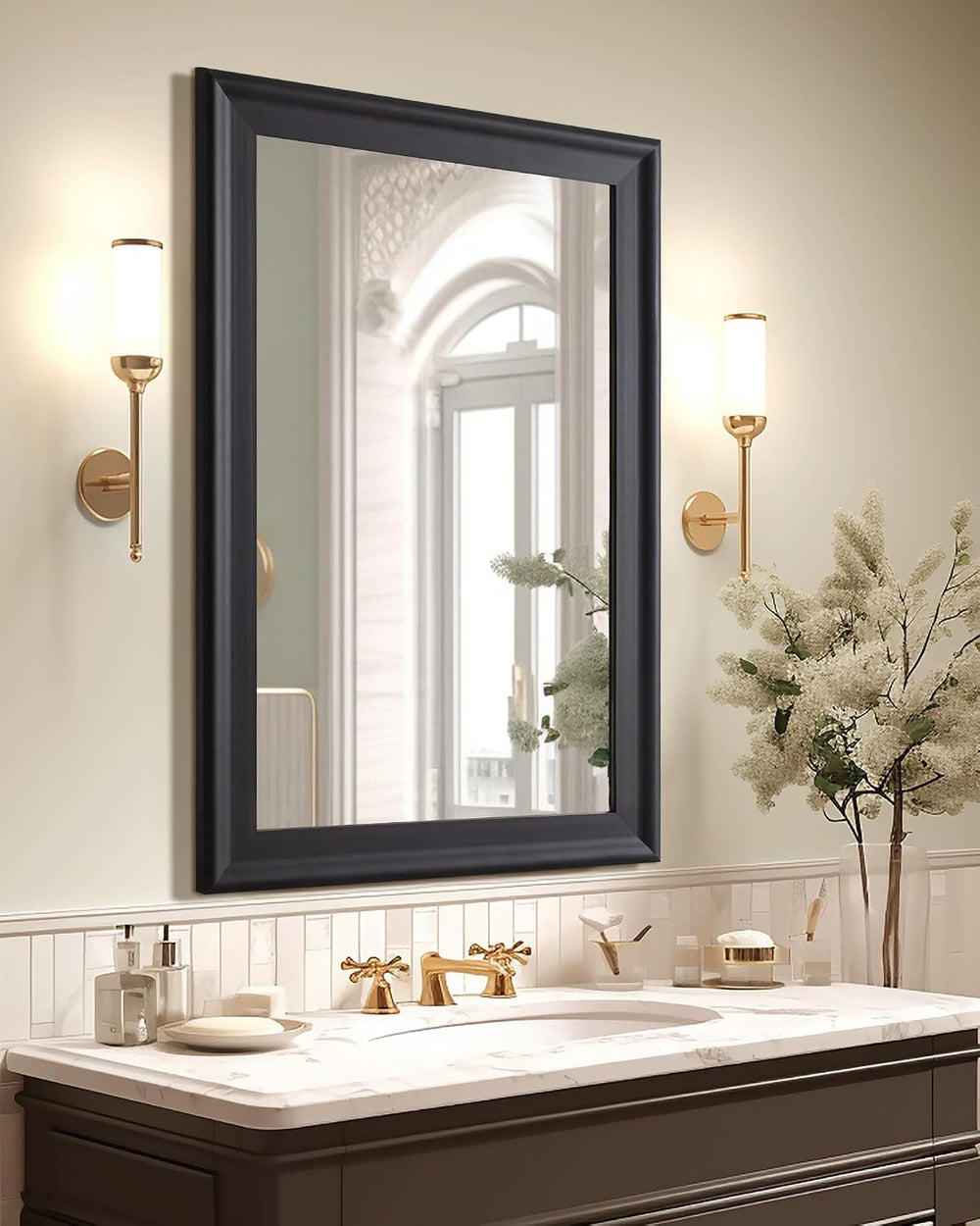 Black Wall Mirror for Bathroom,Rectangle Rustic 24 x 36 inch Vanity Mirrors