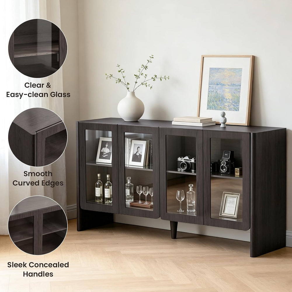 NicBex 55in Buffet Cabinet with Glass Doors, Modern Storage Cabinet, Walnut
