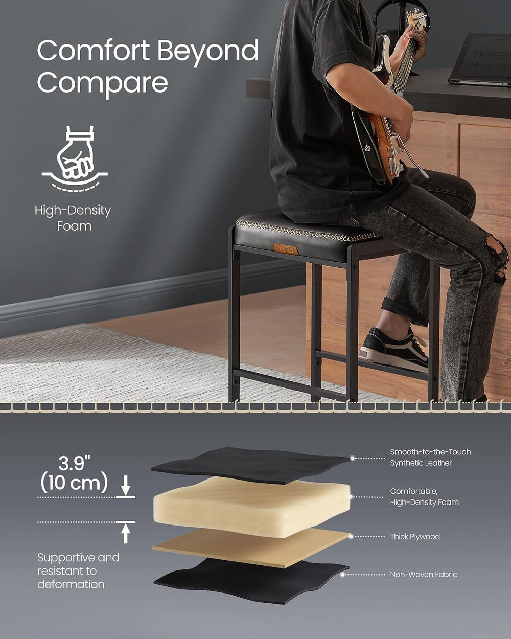 VASAGLE Bar Stools Set of 4, Counter Height, PU Leather, 26-Inch