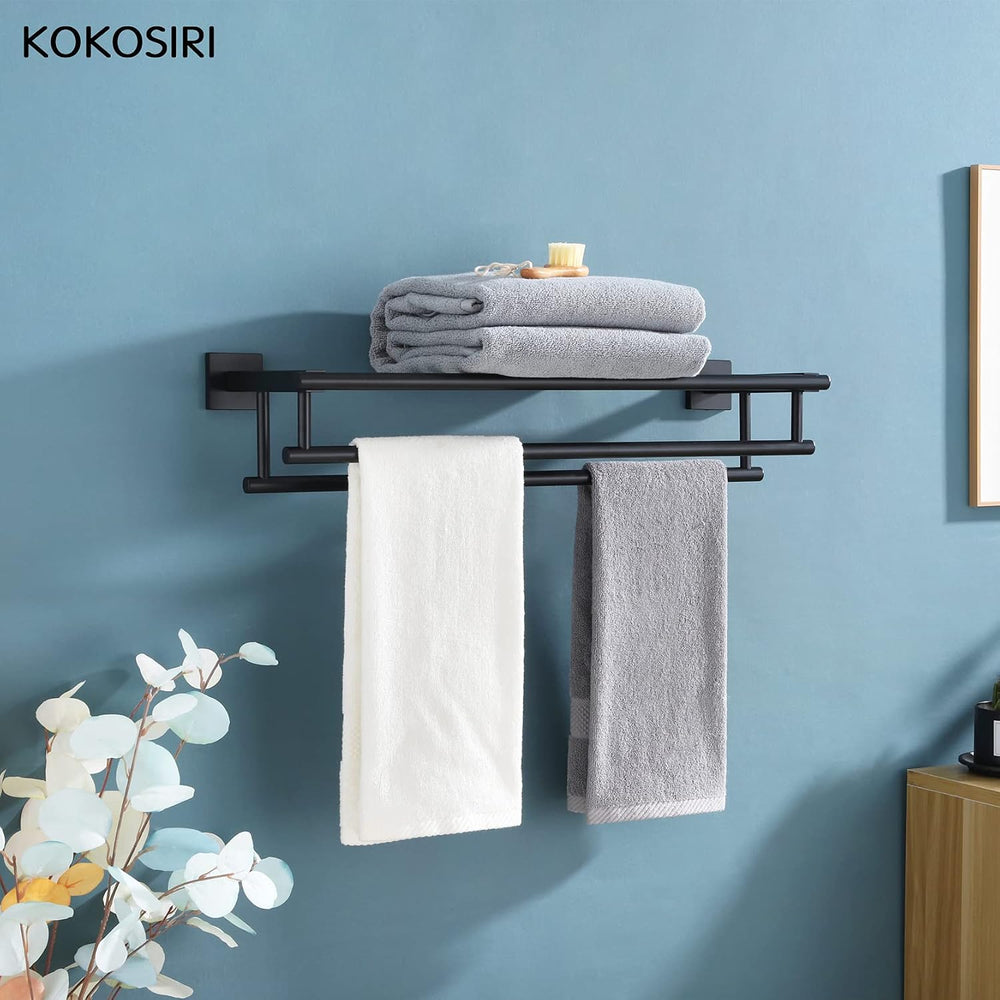 KOKOSIRI Bath Towel Rack with Double Towel Bars Bathroom Towel Shelf 24 Inch ...