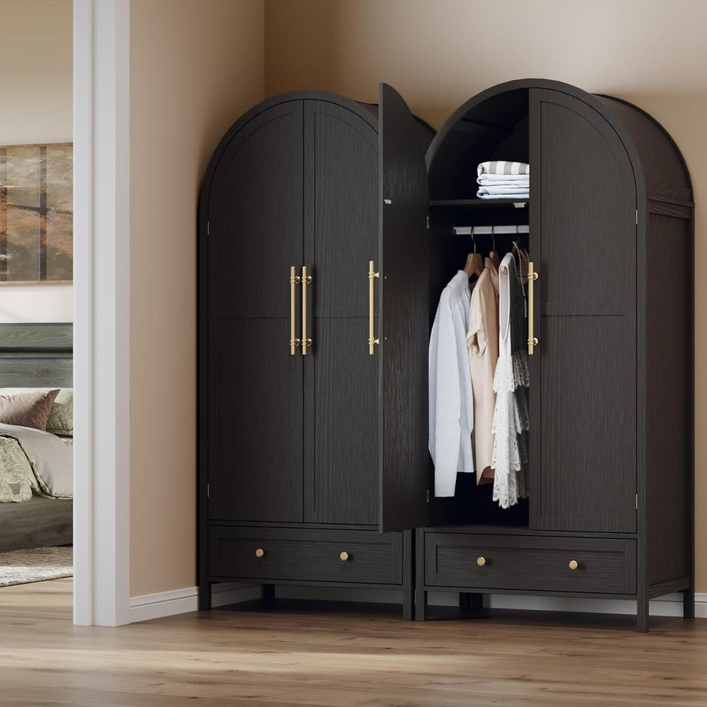 VINGLI Arched Wardrobe Closet Armoire with Doors and Drawer, Bedroom Armoires...