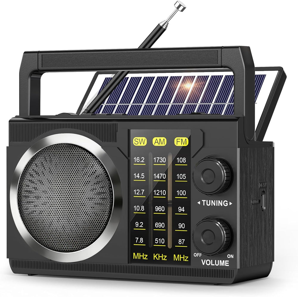 PRUNUS J-135 AM FM Radio Portable Bluetooth,Solar/AA Battery Operated