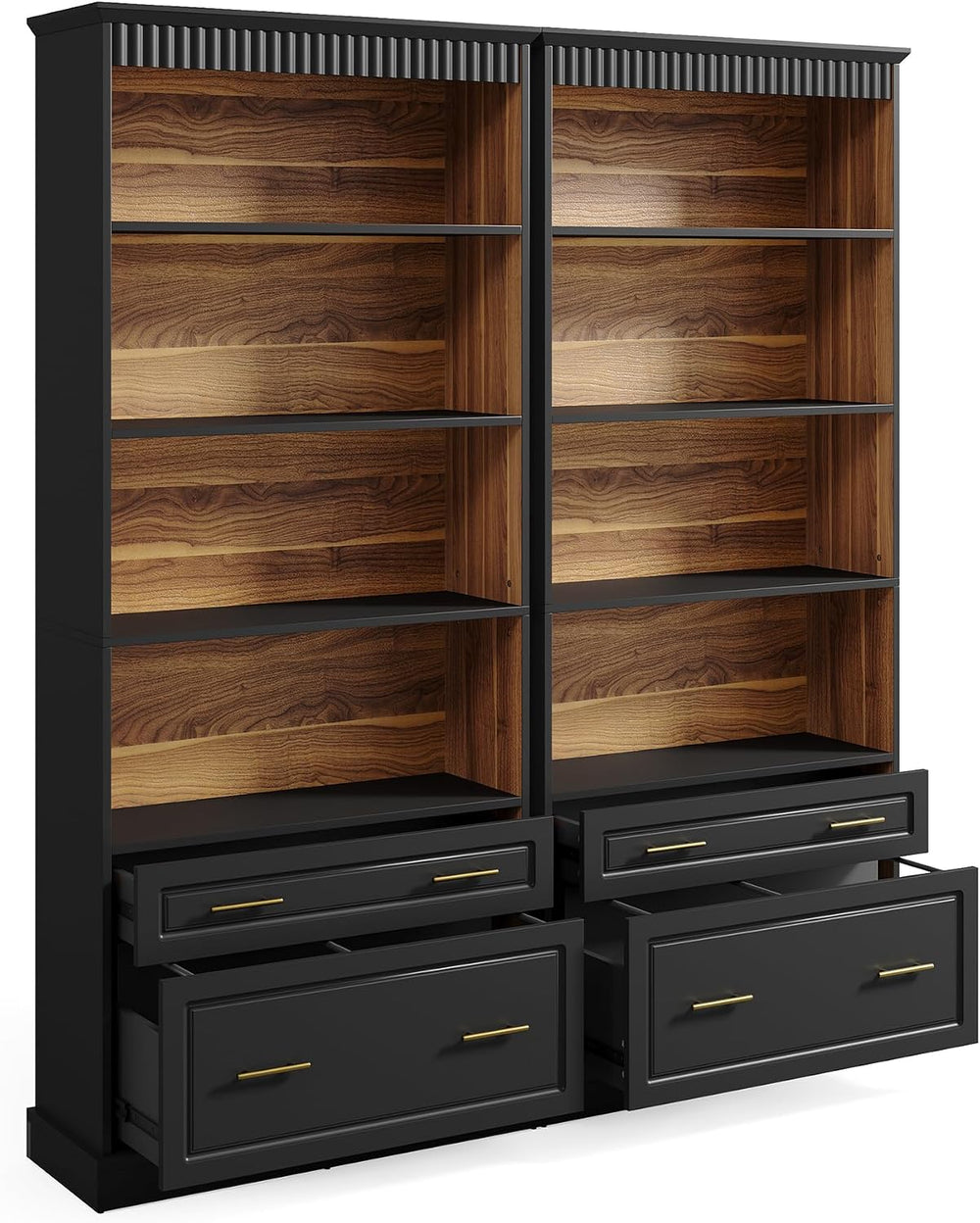 LITTLE TREE 72" Tall Black Bookcase, 5-Tier Office Bookself with File Ca...