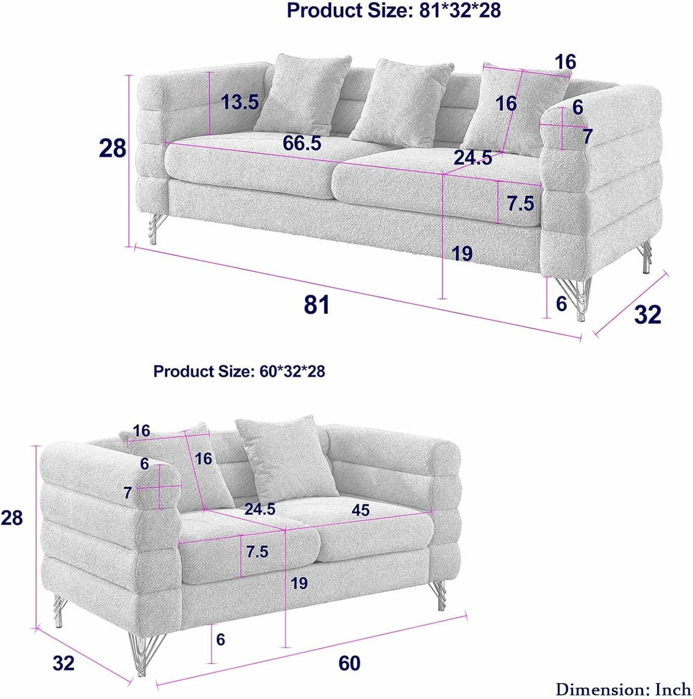 2 Piece Living Room Sofa Set,Boucle Couch with Loveseat and 3 Seater