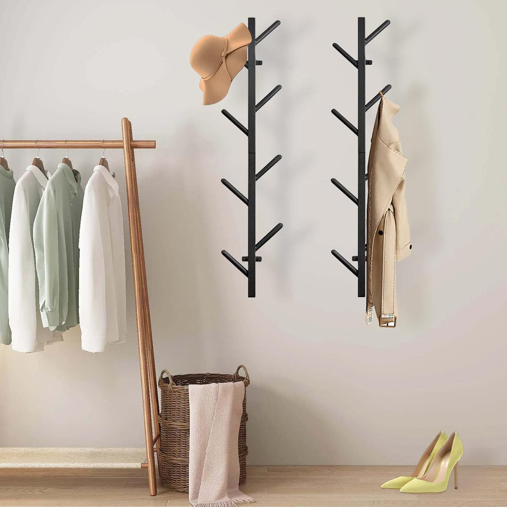 GAWAMAY Vertical Coat Rack Wall Mount Set of 2, Black Modern Metal Coat Hangi...