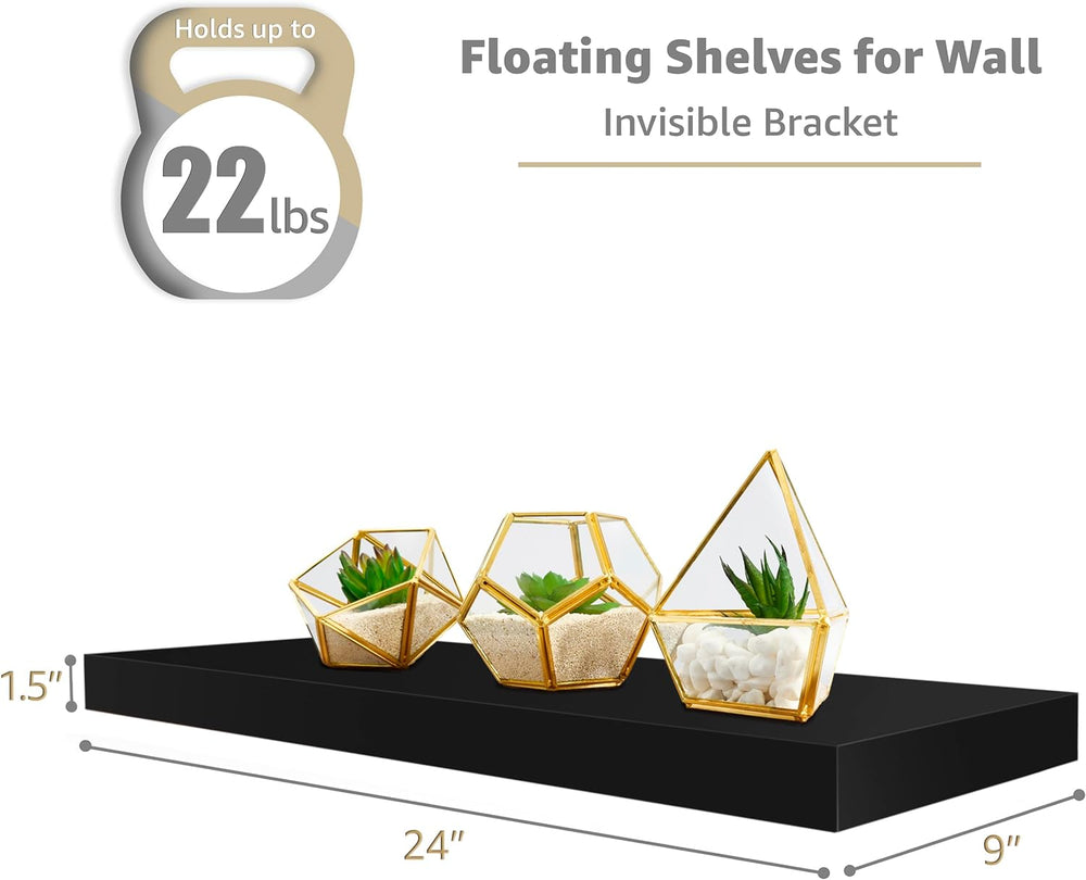 Sorbus Floating Shelves for Wall, Wood Wall Storage (3 Pack, Black)