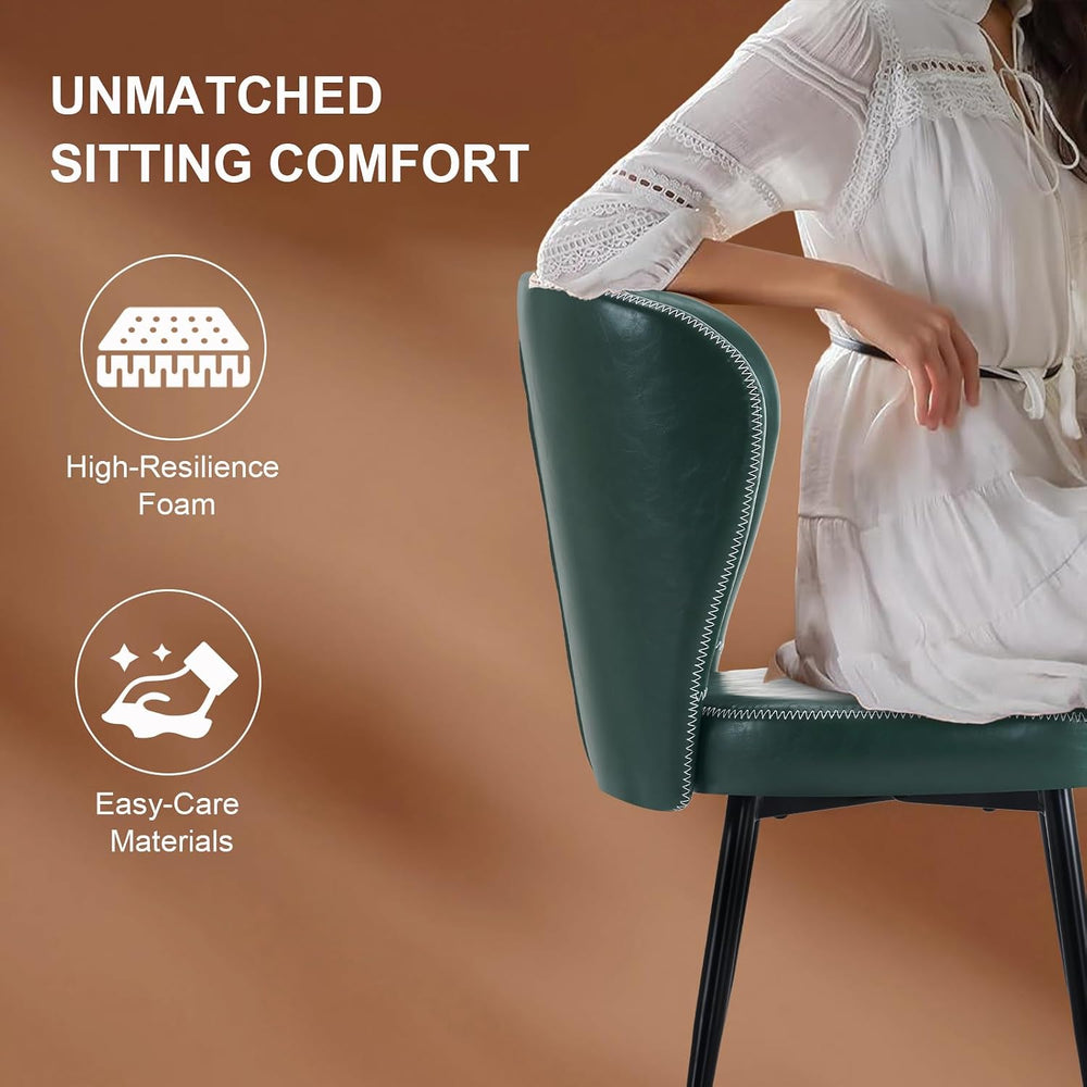 Dining Chairs Set of 2, Upholstered Synthetic Leather Kitchen Chairs, Mid-Cen...