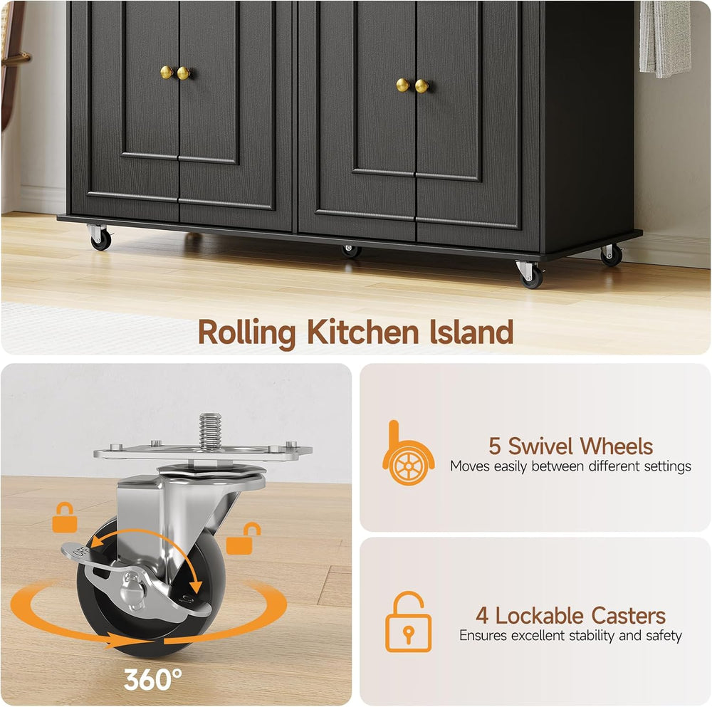 ComfyCorner 58" Rolling Kitchen Islands, Mobile Storage Kitchen Cart Black