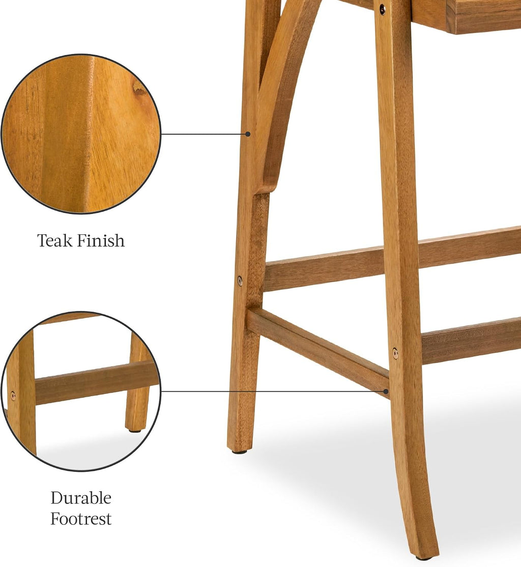 Best Choice Products Set of 2 Outdoor Acacia Wood Bar Stools Bar Chairs for Patio, Pool, Garden w/Weather-Resistant Cushions - Sage