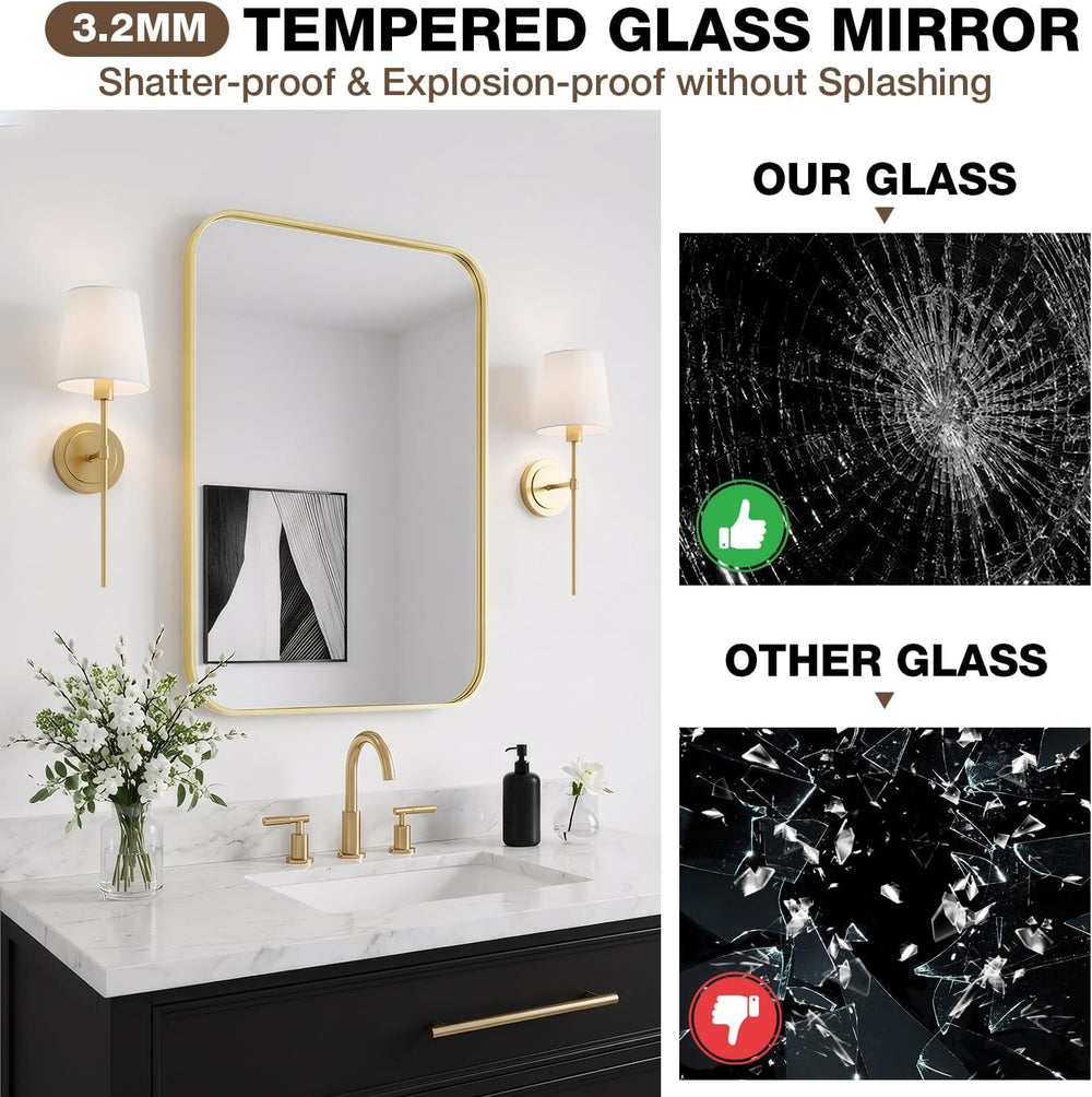 24"x36" Bathroom Mirror for Over Sink, Brushed Gold Rectangle Vanit...