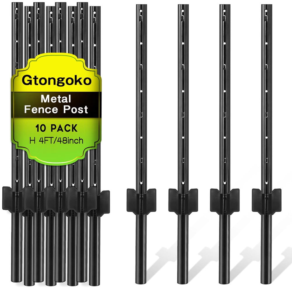 Gtongoko 10 Pack 4FT Heavy Duty Metal Fence Posts, Black U Channel No Dig Fen...