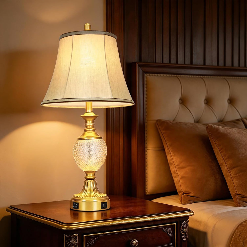 Cinyirong 28'' Tall Gold Bedside Table Lamps with USB Charging Ports
