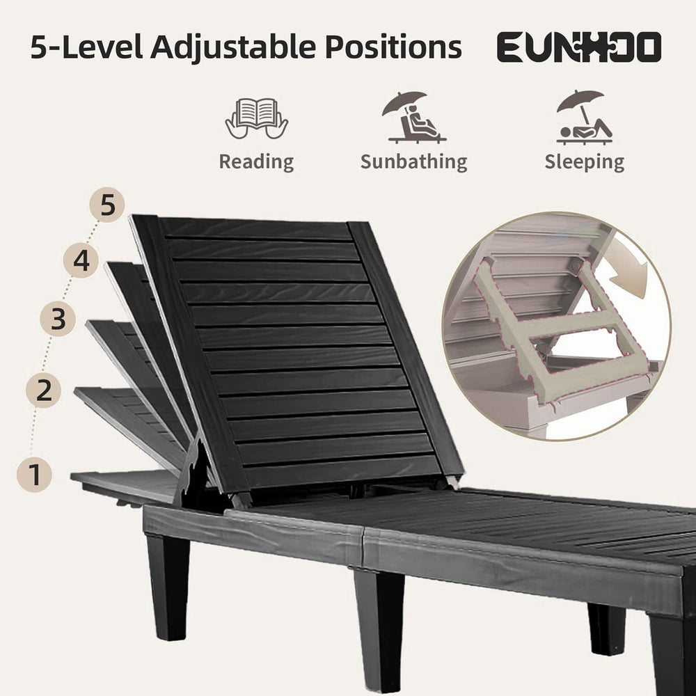 EUNHOO Chaise Lounge Outdoor Set of 4,Adjustable Pool Lounge Chair with 5 Pos...
