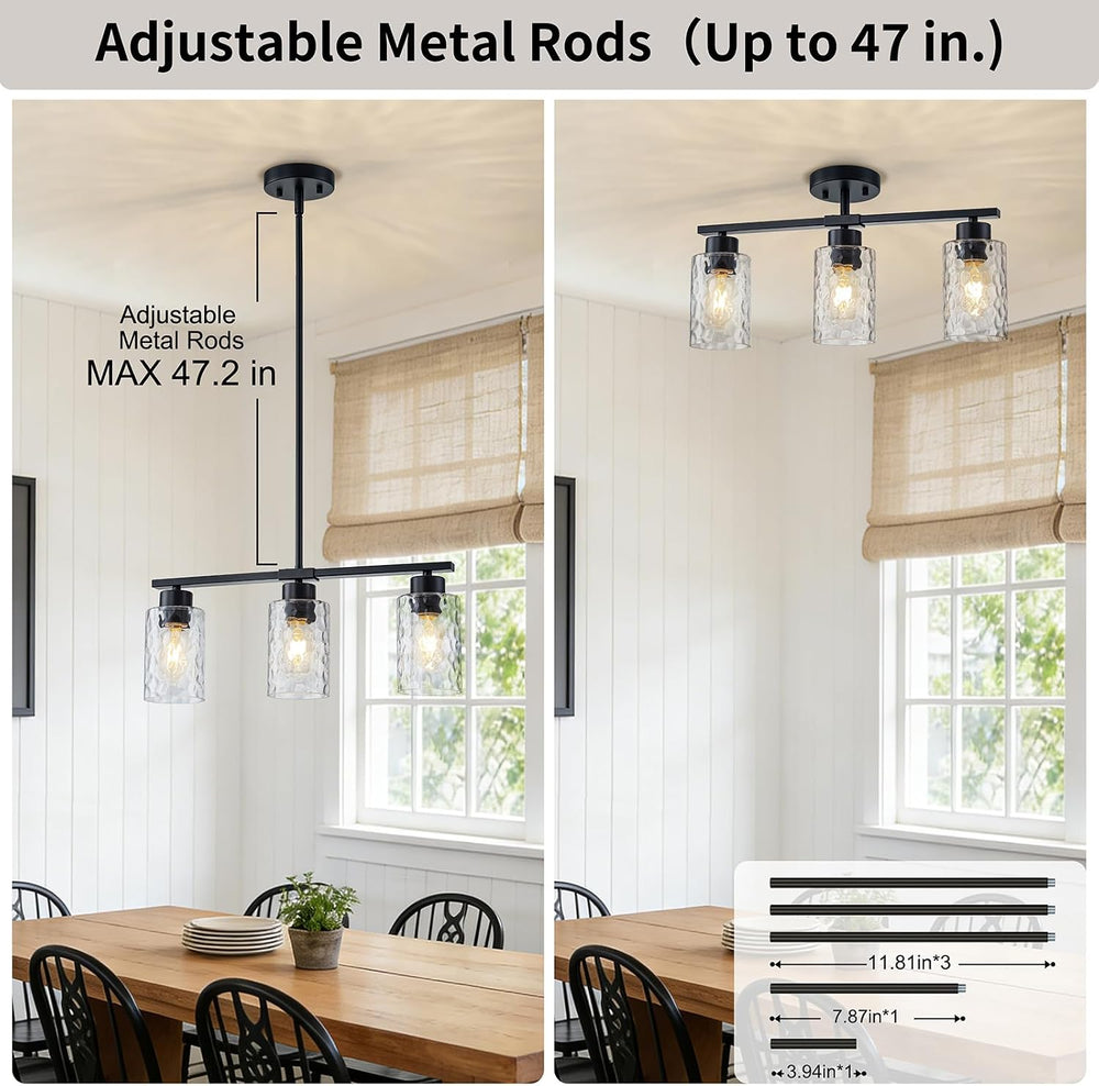 Hammered Glass Chandeliers for Dining Room, Black Kitchen Island Lighting