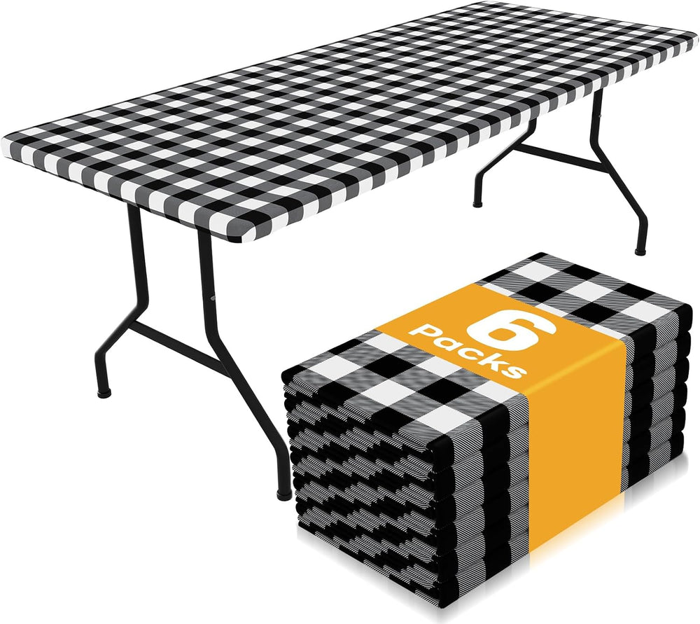 Smiry 6 Foot Picnic Table Cloth 6 Pack, Elastic Fitted Polyester Tablecloth
