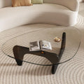 Mid-Century Modern Glass Coffee Table,Triangle Tempered Glass Top Wooden Base