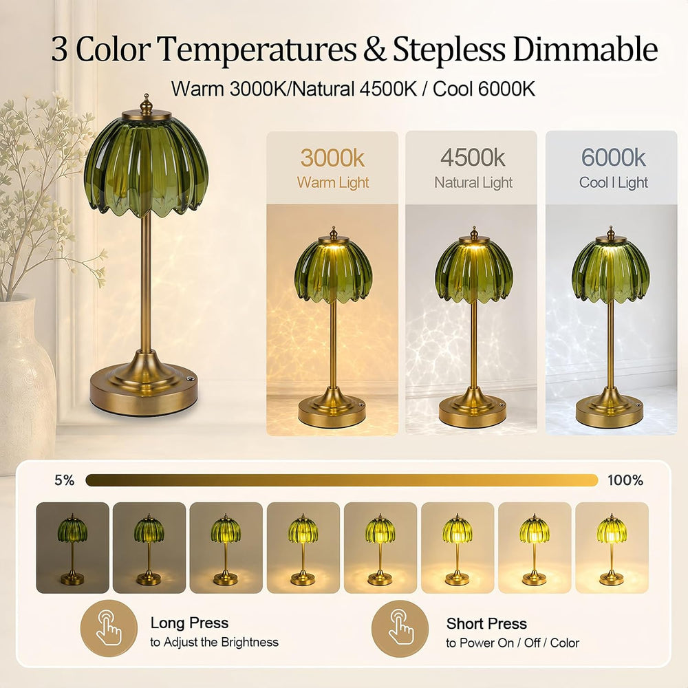 Rechargeable Cordless Table Lamp, 3 Color Temps & Stepless Dimming